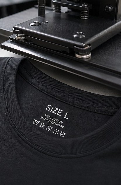 DTF size label printed inside the shirt neck
