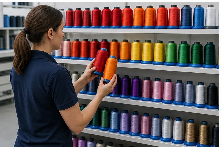 Embroidery thread colour selection from thread cones