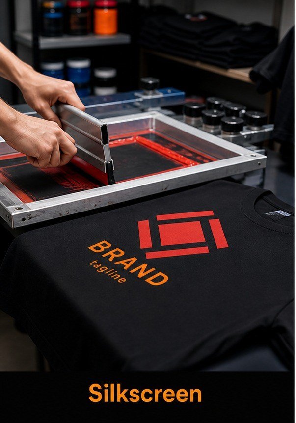 Silkscreen printing on black T-shirt