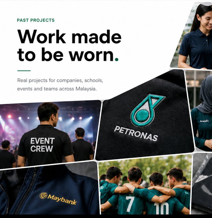 Past Projects collage of corporate apparel and teamwear