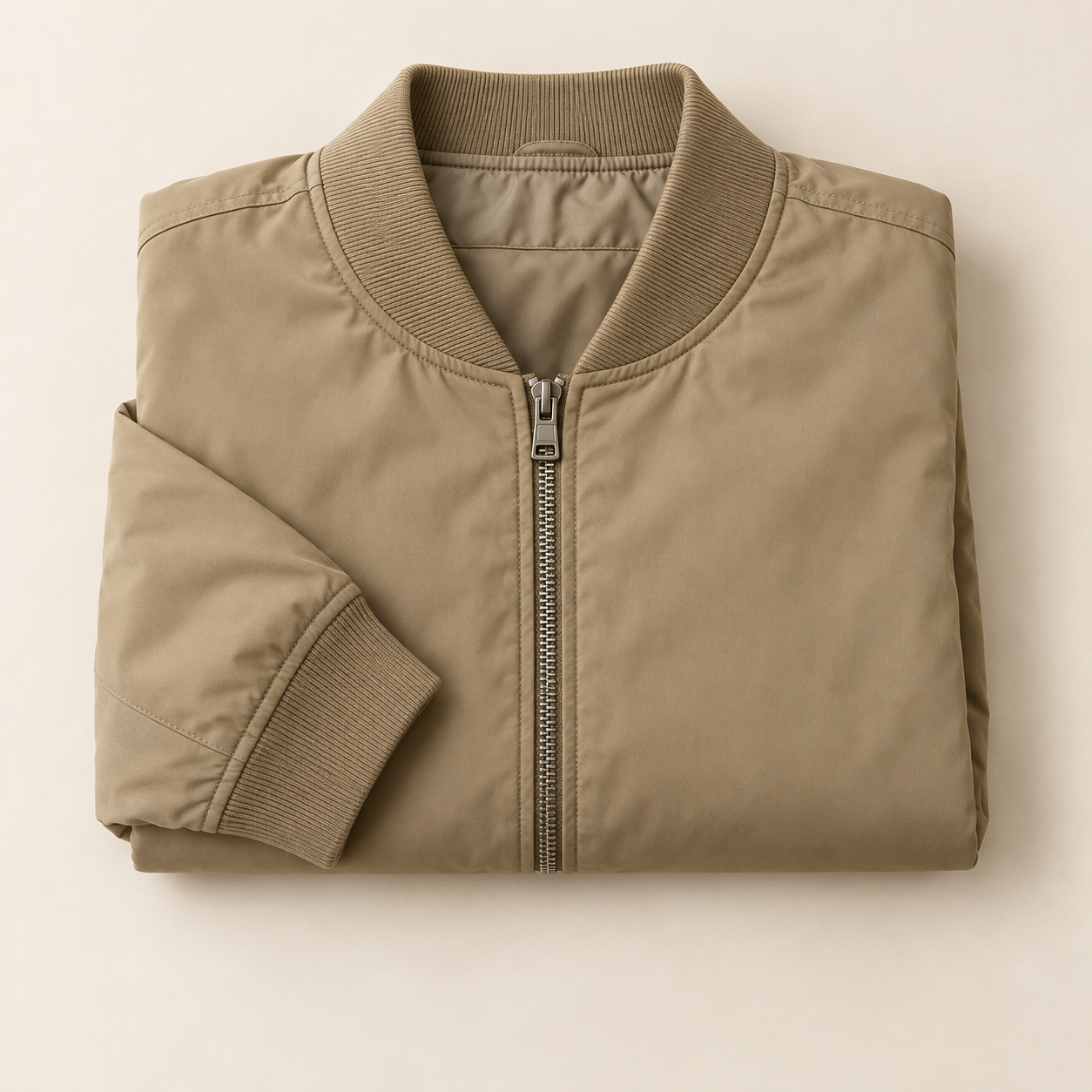Folded khaki J10 bomber jacket